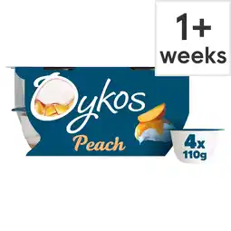 Tesco Oykos Peach Luxury Greek Style Yoghurt Dessert 4x110g offer
