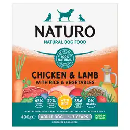 Tesco Naturo Adult Chicken Lamb Rice Vegetable Dog Food Tray 400G offer