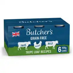 Tesco Butcher's Tripe Loaf Dog Food Tins 6X400g offer