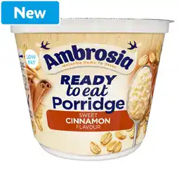 Morrisons Ambrosia Ready to Eat Porridge Oat Cereal Pot Cinnamon 210g offer