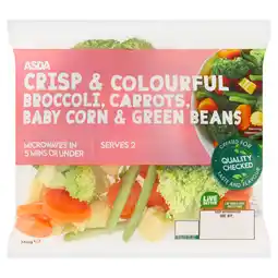 Asda ASDA Crisp & Colourful Broccoli, Carrots Baby Corn & Green Beans 240g offer