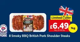 Lidl 8 Smoky BBQ British Pork Shoulder Steaks offer