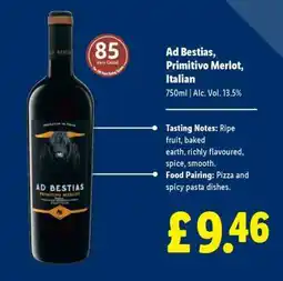 Lidl Ad Bestias, Primitivo Merlot, Italian offer