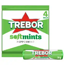 Asda Trebor Natural Mint Flavour Soft Mints Rolls 4 x 38g (152g) offer