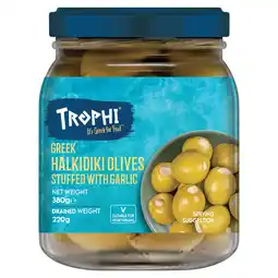 Tesco Trophi Halkidiki Olives Stuffed with Garlic 380g offer