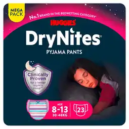 Tesco Huggies DryNites Bedwetting Pyjama Nappy Pants Girl 8-13Yr x 23 offer