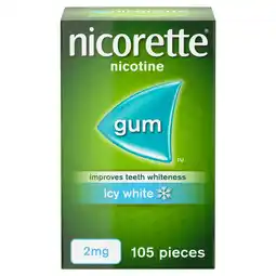 Tesco Nicorette Stop Smoking Aid 2mg Nicotine Gum - Icy White 105s offer