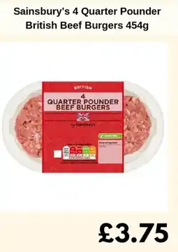 Sainsbury's Sainsbury's 4 Quarter Pounder British Beef Burgers offer