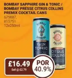 Bestway Bombay sapphire gin & tonic/ bombay presse citrus collins premix cocktail cans offer