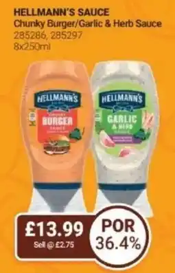 Bestway Hellmann's sauce Chunky Burger/Garlic & Herb Sauce offer