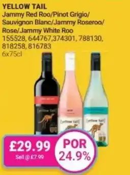 Bestway YELLOW TAIL Jammy Red Roo/Pinot Grigio/ Sauvignon Blanc/Jammy Roseroo/ Rose/Jammy White Roo offer