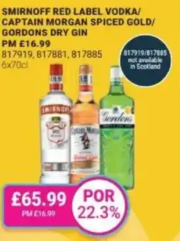 Bestway Smirnoff red label vodka/ captain morgan spiced gold/ gordons dry gin offer