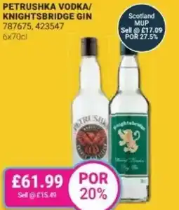 Bestway Petrushka vodka/ knightsbridge gin offer