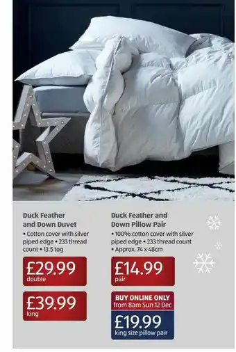 Aldi Duck Feather And Down Duvet Duck Feather And Down Pillow Pair offer