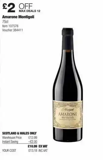 Costco Amarone Montigoli Scotland & Wales Only offer