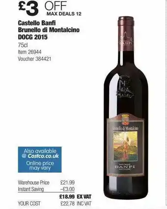 Costco Castello Banfi Brunello Di Montalcino Docg 2015 offer