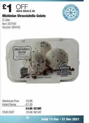 Costco Michielan Stracciatella Gelato offer