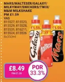 Bestway Mars/malteser/galaxy/ milkyway/snickers/twix/ m&m milkshake offer