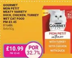 Bestway Gourmet mon petit meaty variety duck, chicken, turkey wet cat food offer