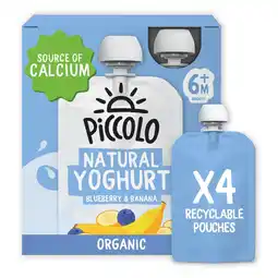 Morrisons Piccolo Baby Organic Blueberry & Banana Natural Yoghurt Smooth 6M+ 4 x 100g offer
