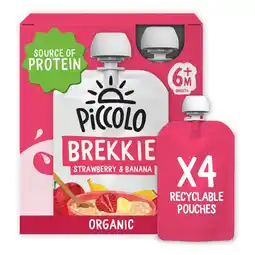 Morrisons Piccolo Baby Organic Brekkie Strawberry & Banana Smooth 6M+ 4x100g offer