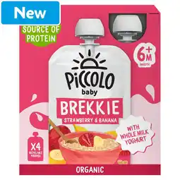 Morrisons Piccolo Baby Organic Brekkie Strawberry & Banana Smooth 6M+ 4x100g offer