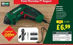 Lidl PARKSIDE 4V Cordless Screwdriver offer