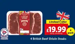 Lidl 4 British Beef Sirloin Steaks offer