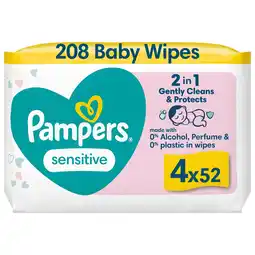 Tesco Pampers Sensitive Baby Wipes 0% Plastic 4 x 52 Wipes offer