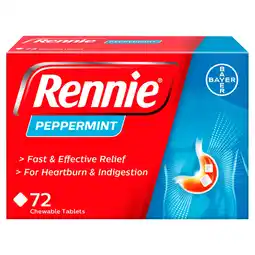 Tesco Rennie Peppermint Heartburn & Indigestion Chewable Tablets 72s offer