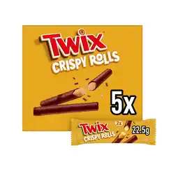 Iceland Twix Milk Chocolate Crispy Rolls Snack Bar Mulitpack 5 x 22.5g Bars offer