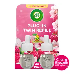 Asda Air Wick Cherry Blossom & Raspberry Plug-in Twin Refill 19ml. Lasts up to 100 days/refill offer