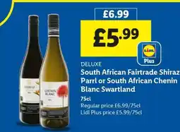 Lidl South African Fairtrade Shiraz Parrl or South African Chenin Blanc Swartland offer