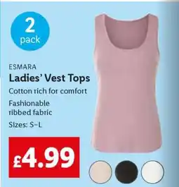 Lidl ESMARA Ladiesā Vest Tops offer