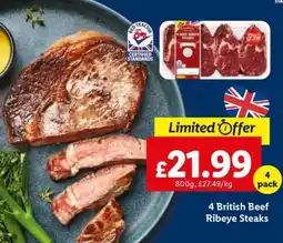 Lidl 4 British Beef Ribeye Steaks offer