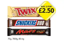 Londis Twirl Xtra, Snickers Duo, Mars Duo offer