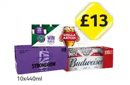 Londis Stella Artois, Strongbow Dark Fruits, Budweiser offer