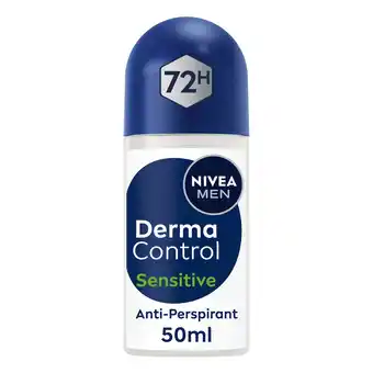 Tesco NIVEA MEN Derma Control Sensitive 72h Anti-Perspirant Deodorant Roll On 50ml offer