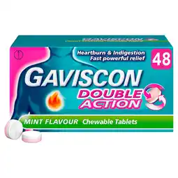 Tesco Gaviscon Double Action Mint Heartburn & Indigestion Chewable Tablets 48s offer