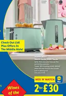 Lidl SILVERCREST 3000W Kettle/850W Toaster offer