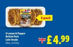 Lidl 8 Lemon & Pepper British Pork Loin Steaks offer