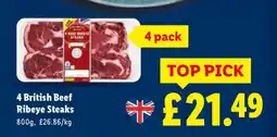 Lidl 4 British Beef Ribeye Steaks offer