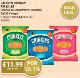 Bestway JACOB'S CRINKLY Cheese & Onion/Prawn Cocktail/ Salt & Vinegar offer