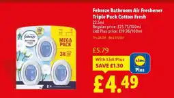 Lidl Febreze Bathroom Air Freshener Triple Pack Cotton Fresh offer
