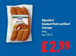 Lidl Alpenfest Smoked Pork and Beef Sausage offer