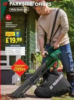 Lidl PARKSIDE 2600W Electric Leaf Blower & Vacuum offer