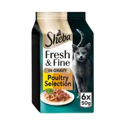 Tesco SHEBA Fresh & Fine Wet Cat Food Pouches with Chicken & Turkey & Duck in Gravy 6x50g offer