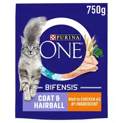 Tesco PURINA ONE Coat and Hairball Chicken Dry Cat Food 750g offer