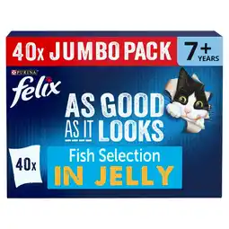Tesco FELIX As Good As it Looks Senior 7+ Fish in Jelly Wet Cat Food 40x85g offer