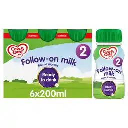 Tesco Cow & Gate Follow-On Milk From 6 Months Ready to Drink Multipack 6 x 200ml offer
